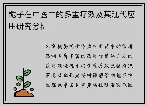 栀子在中医中的多重疗效及其现代应用研究分析